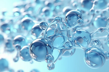 Hyaluronic acid or abstract molecules design, clear light blue color. AI Generative - obrazy, fototapety, plakaty