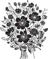 Wildflower bouquet black and white vector