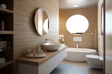 Naklejka na ściany i meble modern bathroom, minimal style, contemporary design, generative AI