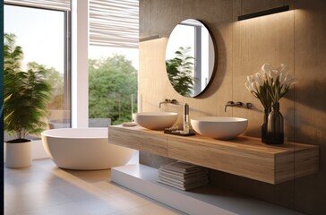 Fototapeta premium modern bathroom, minimal style, contemporary design, generative AI