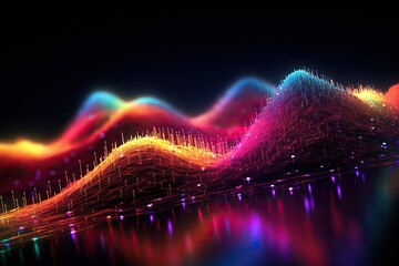 3d rendering of colorful sound waves on dark background. Music concept. generative AI
