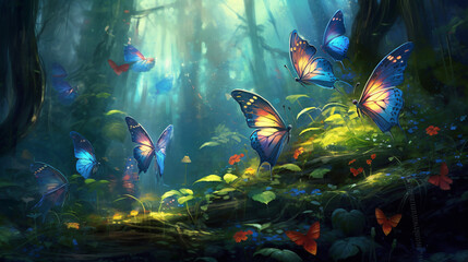 Fototapeta premium Fairy Butterflies In Mystic Forest