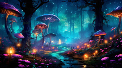 Fototapeta na wymiar Fairy forest at night