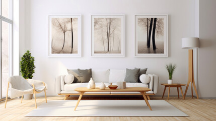 Fototapeta na wymiar Modern minimalistic living room. Generative AI