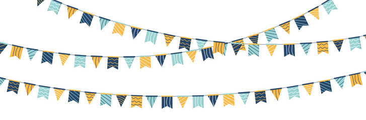 Fanions - Guirlande - Drapeaux - Triangles - Bannière festive et colorée pour la fête - Couleurs douces et harmonieuses - Décoration festive - Motifs