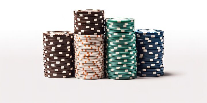Pile of poker chips isolated on white.