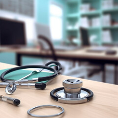 a doctor's stethoscope on a table in a hospital room created with Generative Ai