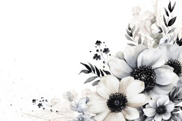 Thin line art empty floral border on white background Generative AI