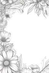 Thin line art empty floral border on white background Generative AI