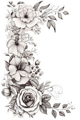 Thin line art empty floral border on white background Generative AI