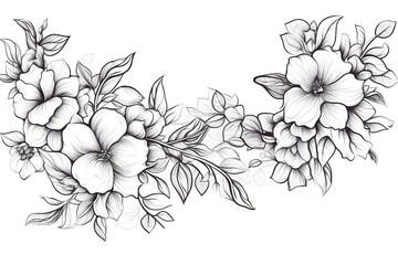 Thin line art empty floral border on white background Generative AI