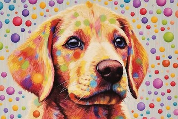 Colorful Pointillism Portrait of a Dog: Vibrant Canine Artwork with Dots