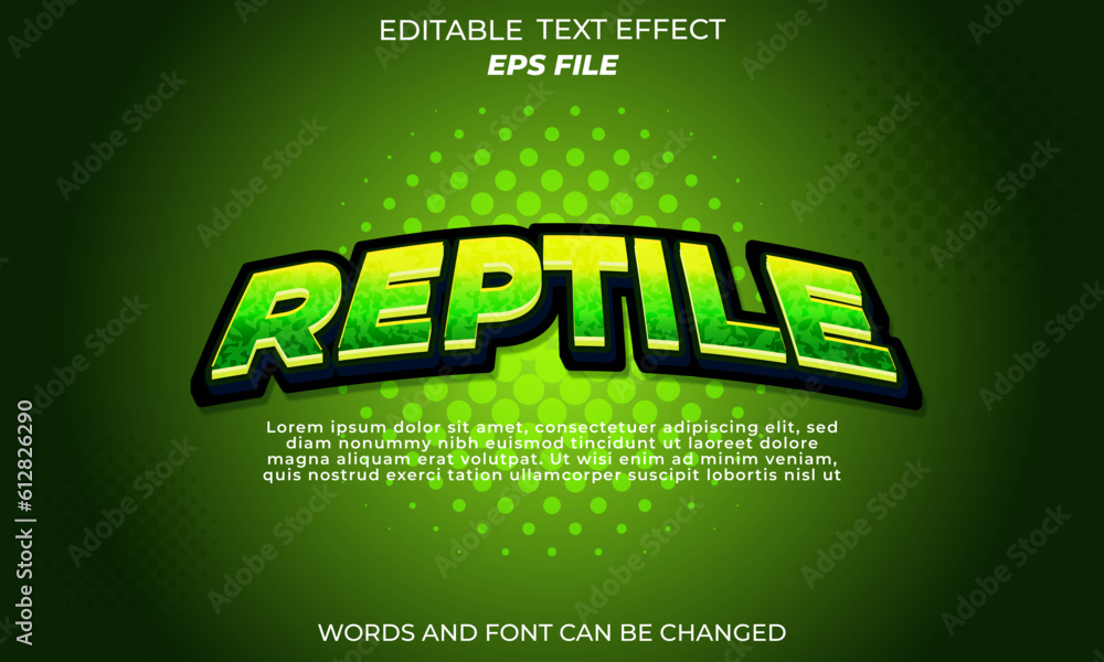 Poster reptile text effect, font editable, typography, 3d text. vector template