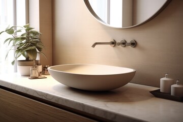 modern bathroom sink close up, minimal style, contemporary design, generative AI