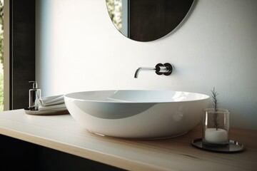 Obraz na płótnie Canvas modern bathroom sink close up, minimal style, contemporary design, generative AI