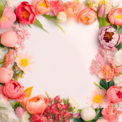 Photo frame of flowers. Wedding concept with flowers. For the design of greeting cards or invitations. Generative AI.