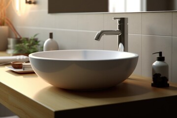 Naklejka na ściany i meble modern bathroom sink close up, minimal style, contemporary design, generative AI