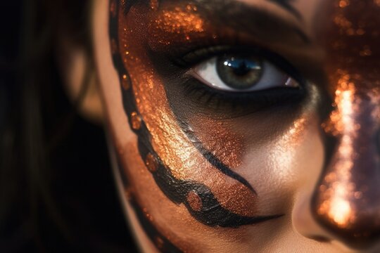 Close - up photo of a woman's face with Halloween makeup. Generative AI