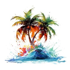 watercolor palm tree at the beach illustration for social media ads, posters, banners, and book covers design
