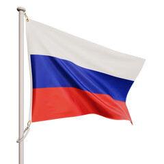 The flag of Russia flutters in the wind. On a transparent background. 3d render illustration