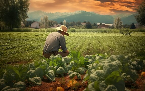 Farmer working in a field created with Generative AI technology
