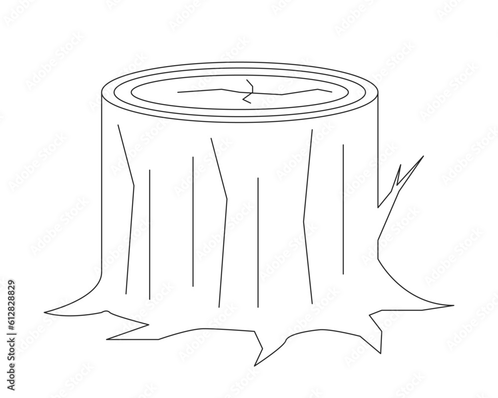 Poster tree stump in forest flat monochrome isolated vector object. tree trunk. deforestation. editable bla