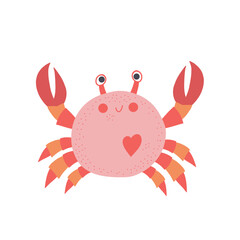 Cute crab cartoon character smiling on white background vector