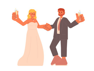 Happy couple celebrating wedding anniversary semi flat colorful vector characters. Champagne cheers. Editable full body people on white. Simple cartoon spot illustration for web graphic design