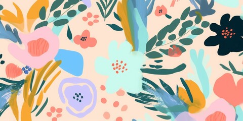 Bright hand drawn simple abstract floral print. Cute collage pattern. Fashionable template for design, Generative AI