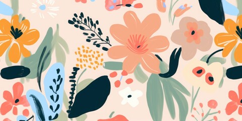 Bright hand drawn simple abstract floral print. Cute collage pattern. Fashionable template for design, Generative AI