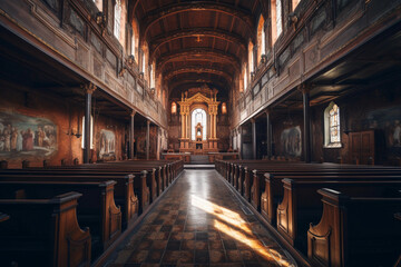 Fototapeta na wymiar Interior of a church with no people.Image ai generate Image ai generate
