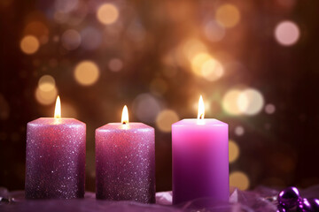 Purple candles in a church in a blurry background.Image ai generate Image ai generate
