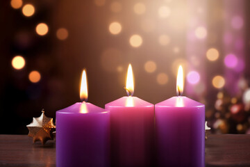 Obraz na płótnie Canvas Purple candles in a church in a blurry background.Image ai generate Image ai generate