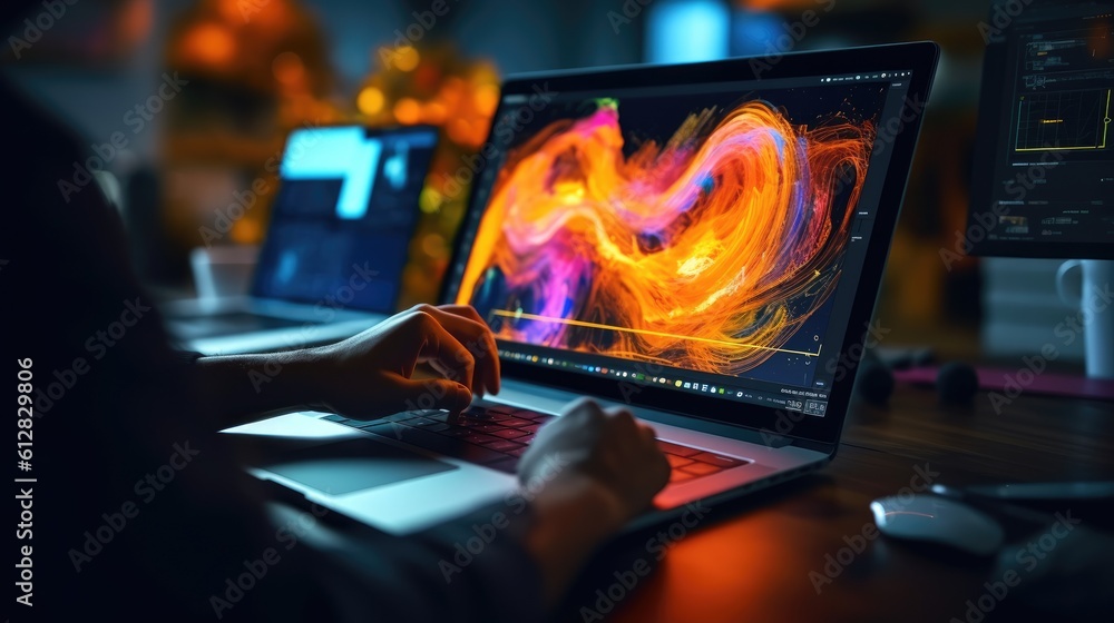 Fototapete graphic designer work on computer laptop and with graphic drawing pen. generative ai