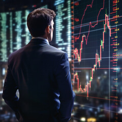 Economist looking at the stock market charts. Generative AI. - obrazy, fototapety, plakaty