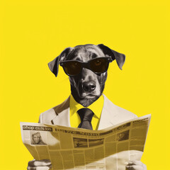 Dog reading a newspaper. Generative AI. - obrazy, fototapety, plakaty