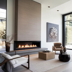 Fireplace in a modern home. Generative AI.