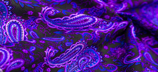 Paisley blue pattern on black background In Chinese it is known as “ham pattern” In Russia this...
