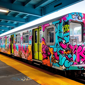 Graffiti train. Vandalism. Generative AI.