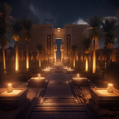 Luxor temple at night. Generative AI. - obrazy, fototapety, plakaty