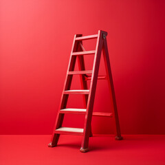 Step ladder on a red background. Generative AI.