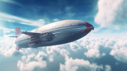  a concept of a futuristic air balloon zeppelin flying in the sky. Generative AI