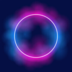 Round Glowing Neon Pink Blue Color With Smoke Effect Vector Background Illustration