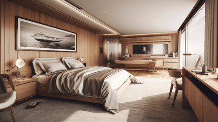 Fototapeta na wymiar Bedroom interior design in a modern and elegant style. Generative AI