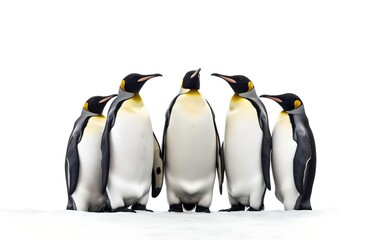 Group of Emperor Penguins on a white background. Generative AI.