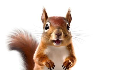 Cheerful squirrel on a white background. Generative AI. - obrazy, fototapety, plakaty