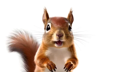 Fotobehang Cheerful squirrel on a white background. Generative AI. © Curioso.Photography