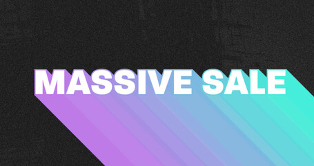 Composition of massive sale text with rainbow shadow on black background