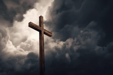 A captivating scene of a cross radiating luminous light against a celestial sky Image ai generate