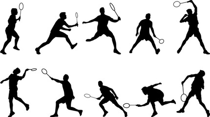 silhouettes of dancing people of badminton 